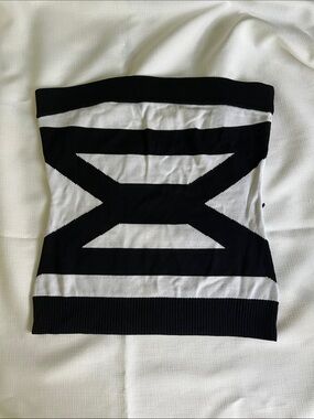 Cache Black and White Striped Strapless Tube Top